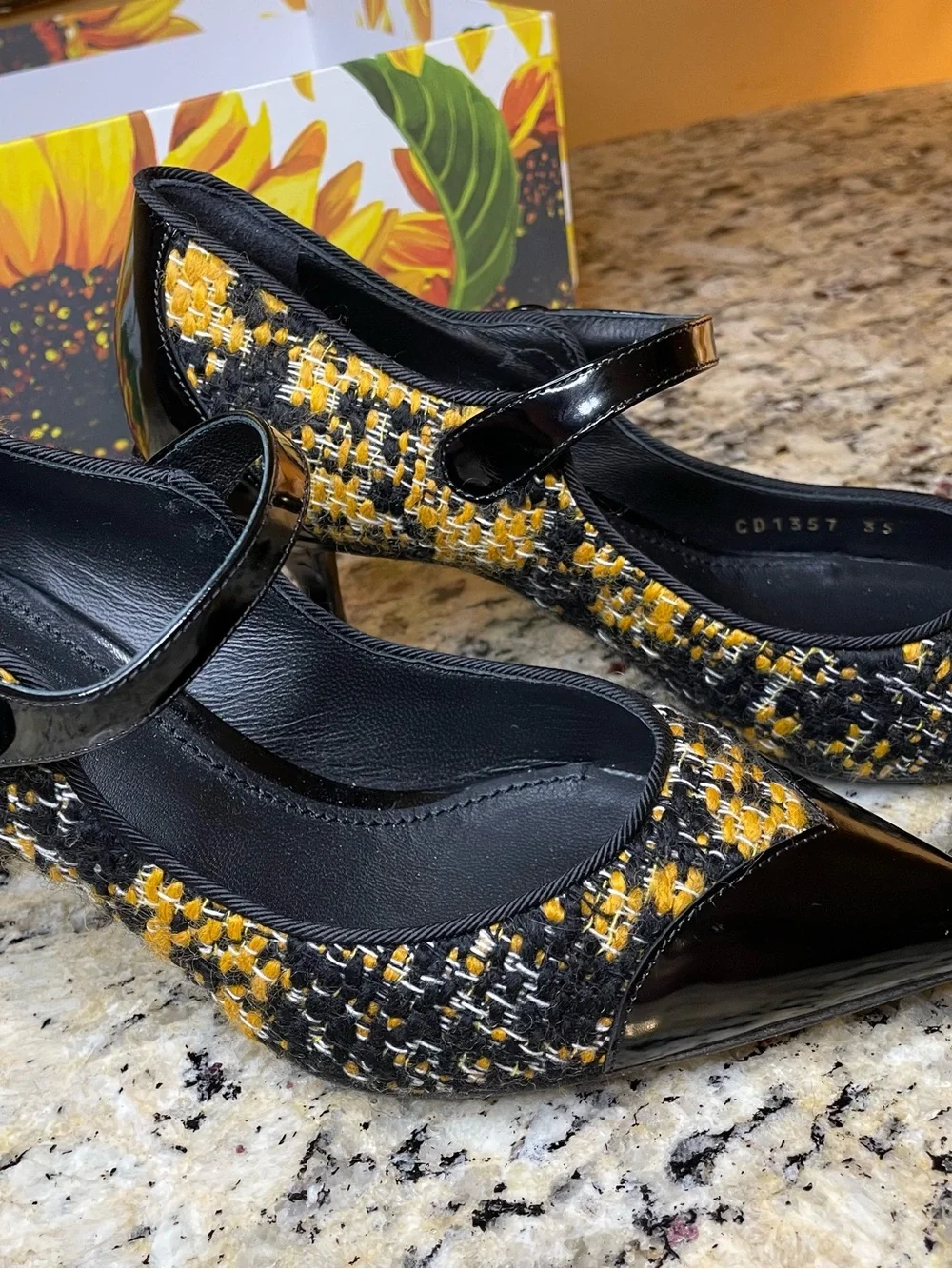 Dolce & Gabbana Black and Yellow Tweed Mary Jane Heels